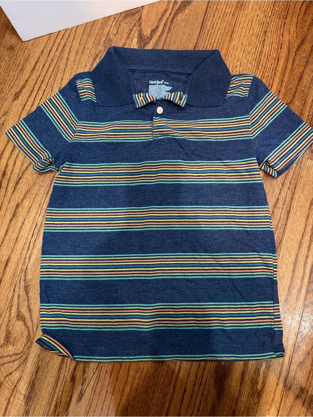 Cat & Jack Navy Polo with Multicolor Stripe Accents